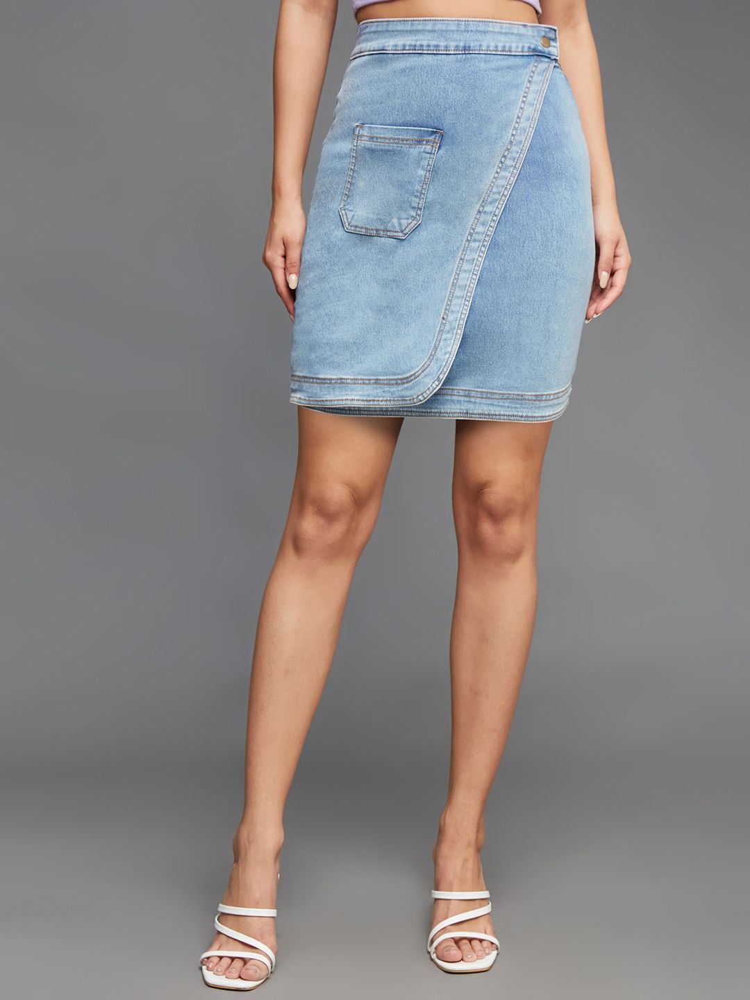 Miss Chase Denim Mini Straight Skirt-picture-40