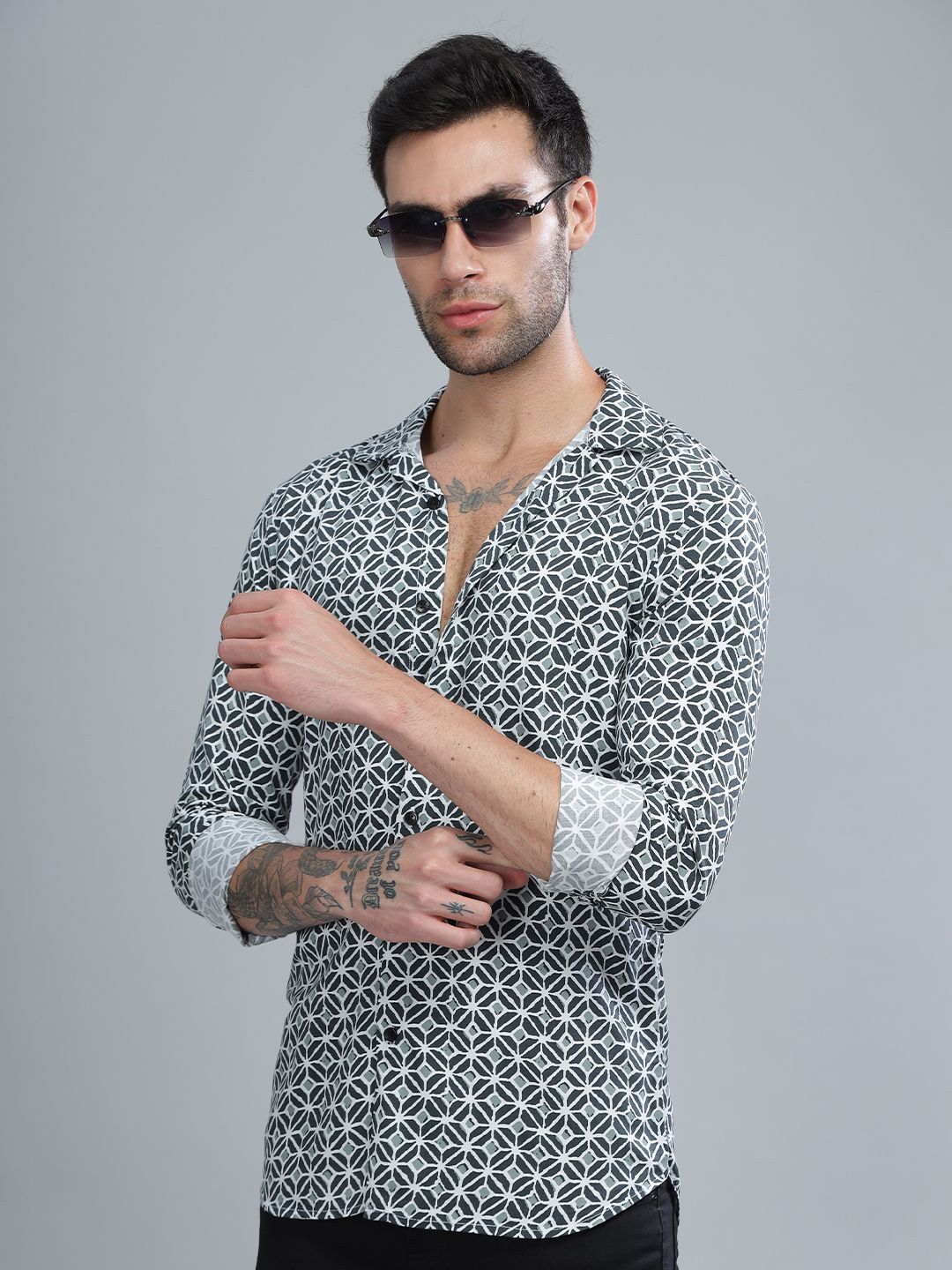 THE BEETEL HOUSE Men Standard Slim Fit Spread Collar Geometric Printed Casual Shirt-picture-10