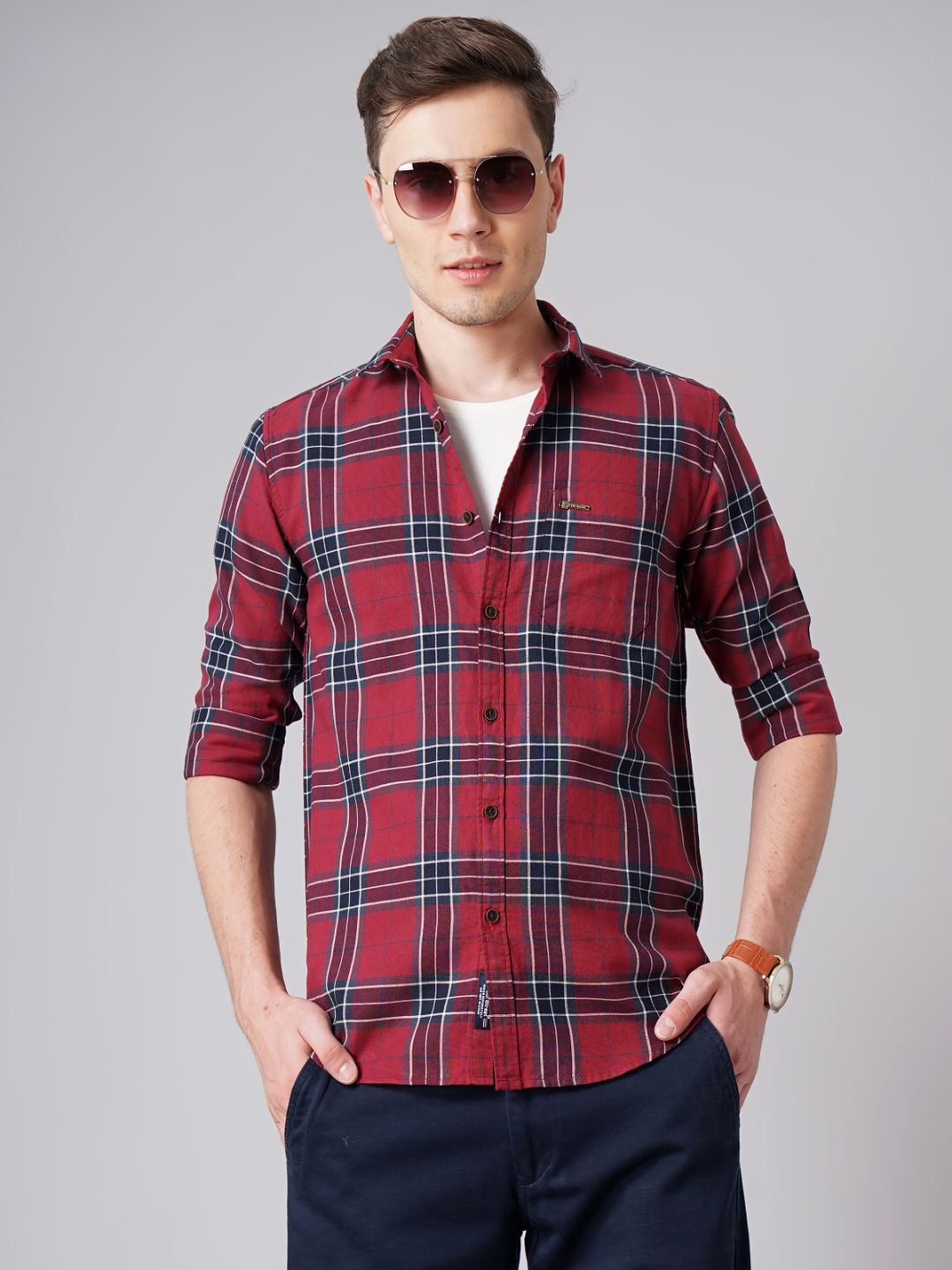 THE BEETEL HOUSE Men Standard Slim Fit Spread Collar Tartan Checked Cotton Casual Shirt-picture-38