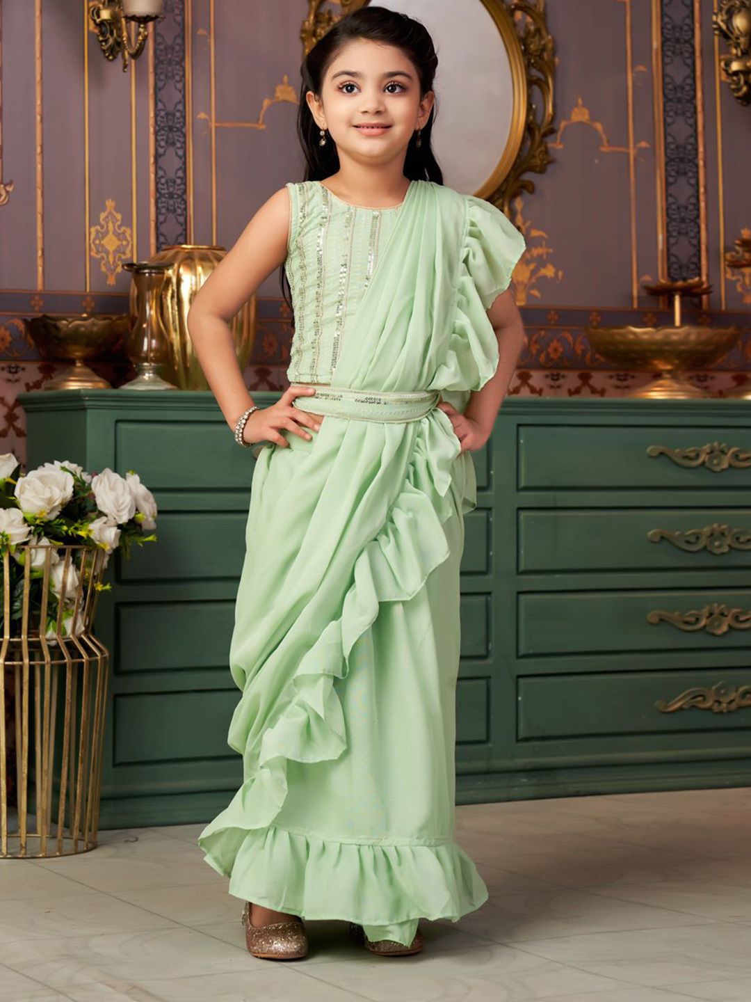 BAESD Girls Embroidered Thread Work Ready to Wear Lehenga & Blouse With Dupatta-picture-34