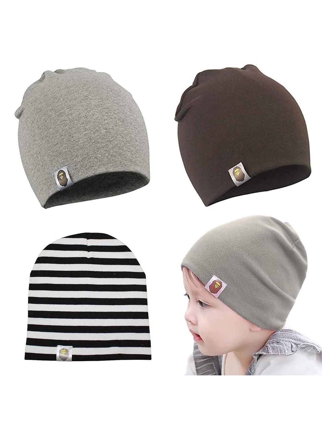SYGA Pack of 3Kids Cotton Beanie-picture-36