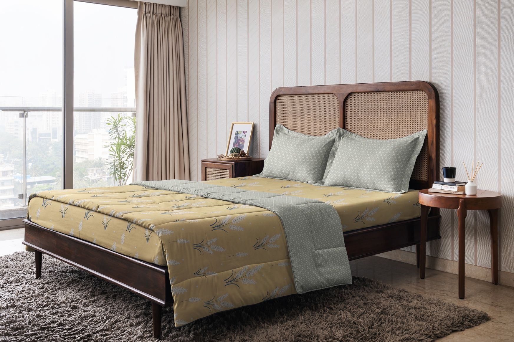 The Happy Pod Camel Brown & Grey Floral Microfiber AC Room 150 GSM Double Bed Comforter-image-34
