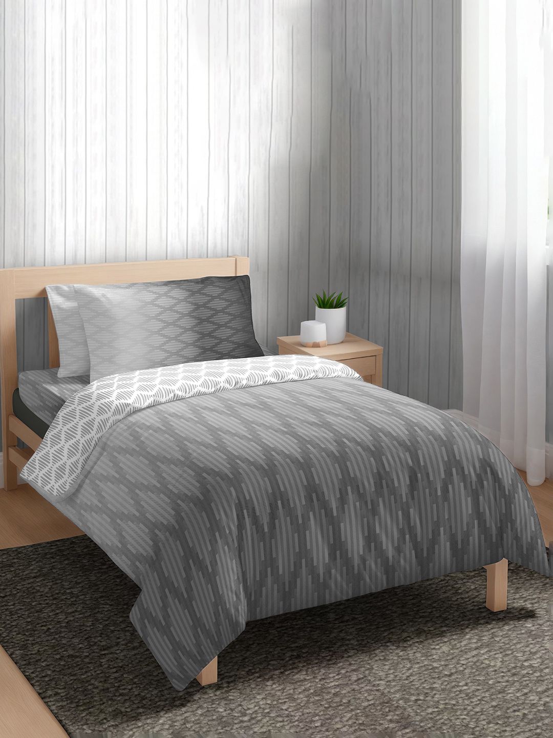 The Happy Pod Grey & White Geometric Pure Cotton AC Room 150 GSM Single Bed Comforter-image-19