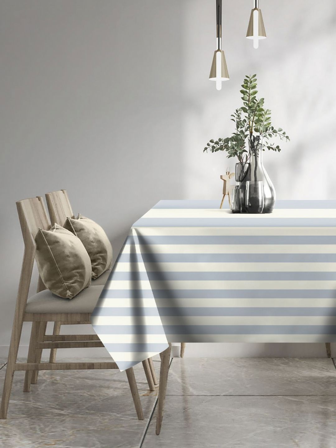 CASABLEU Silver-Toned & White 2 Pieces Striped 6 Seater Table Cover-picture-46