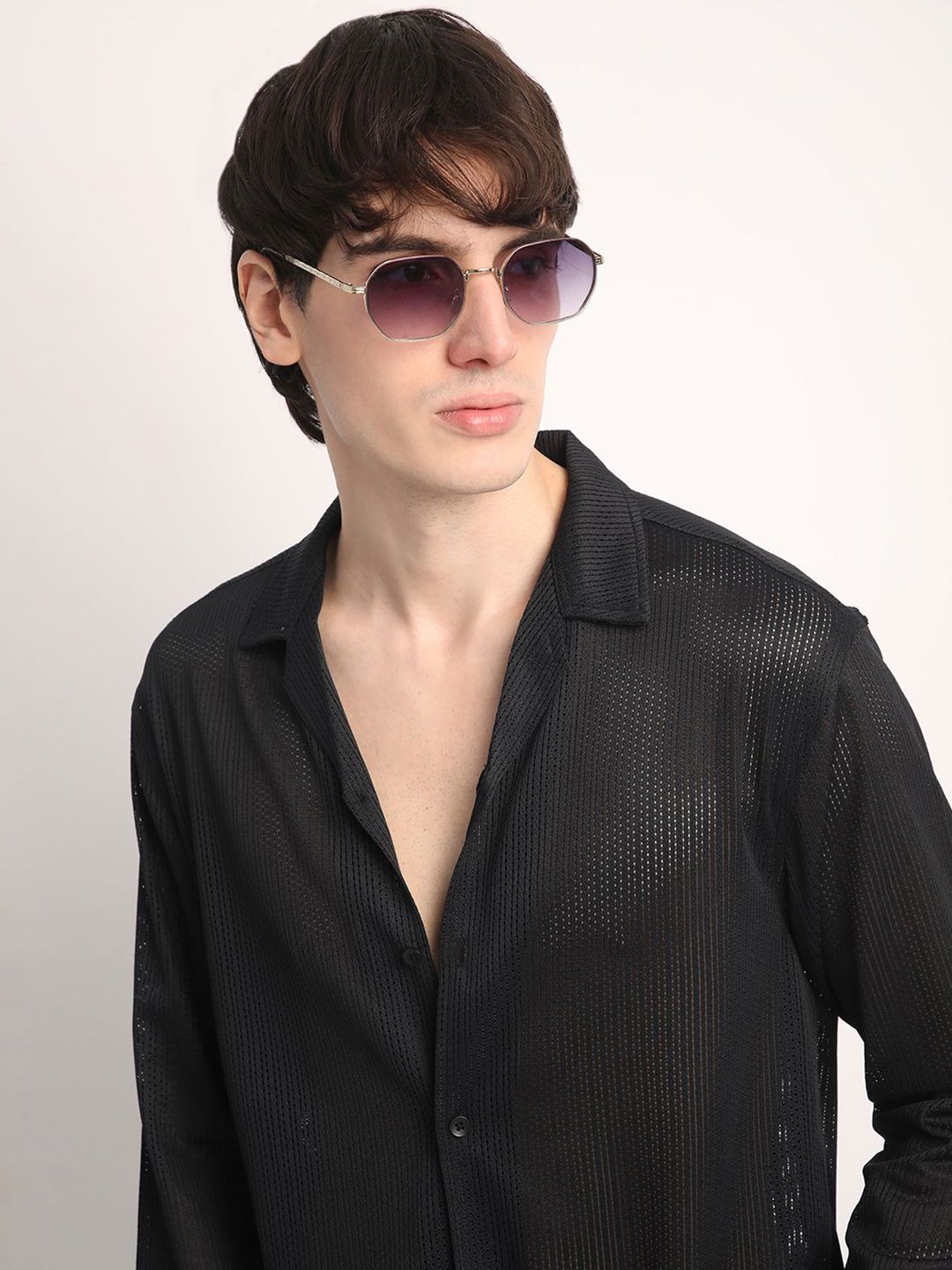 THE BEETEL HOUSE Men Relaxed Regular Fit Cuban Collar Textured Casual Shirt-picture-14