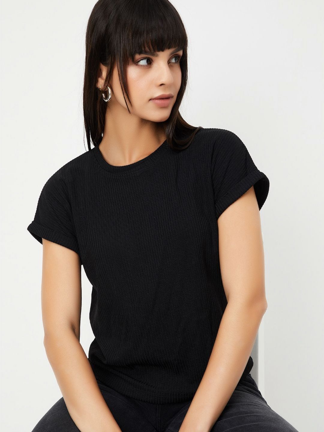 max Women Self Design Round Neck T-shirt-picture-29