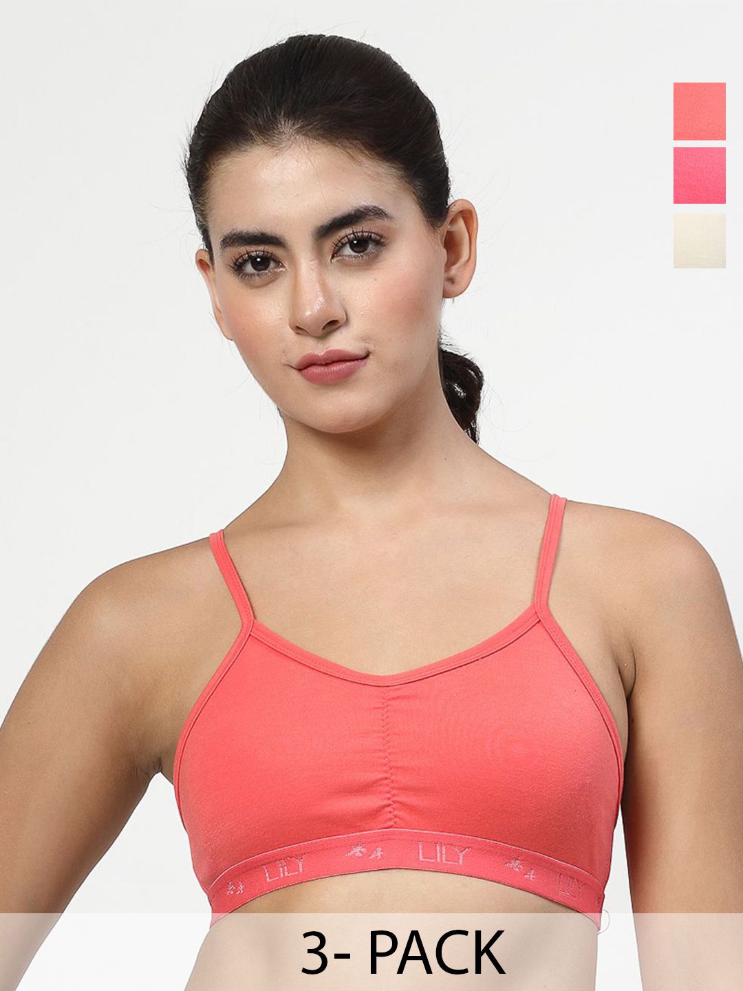 LILY Pack Of 3 Full Coverage Non Padded All Day Comfort Workout Bra-picture-15