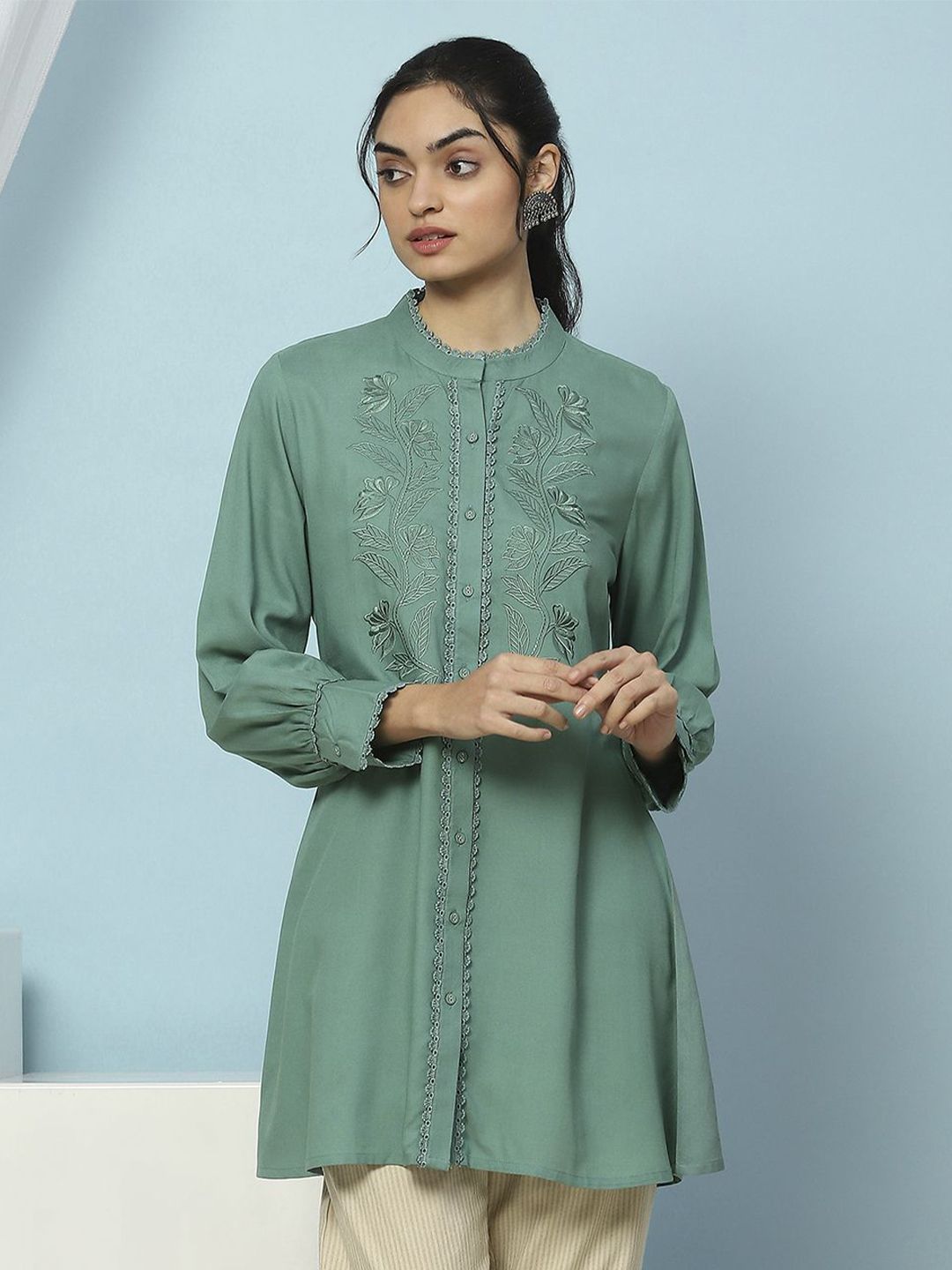 Nayam By Lakshita Solid Embroidered A-line Viscose Rayon Tunic for Women-picture-43
