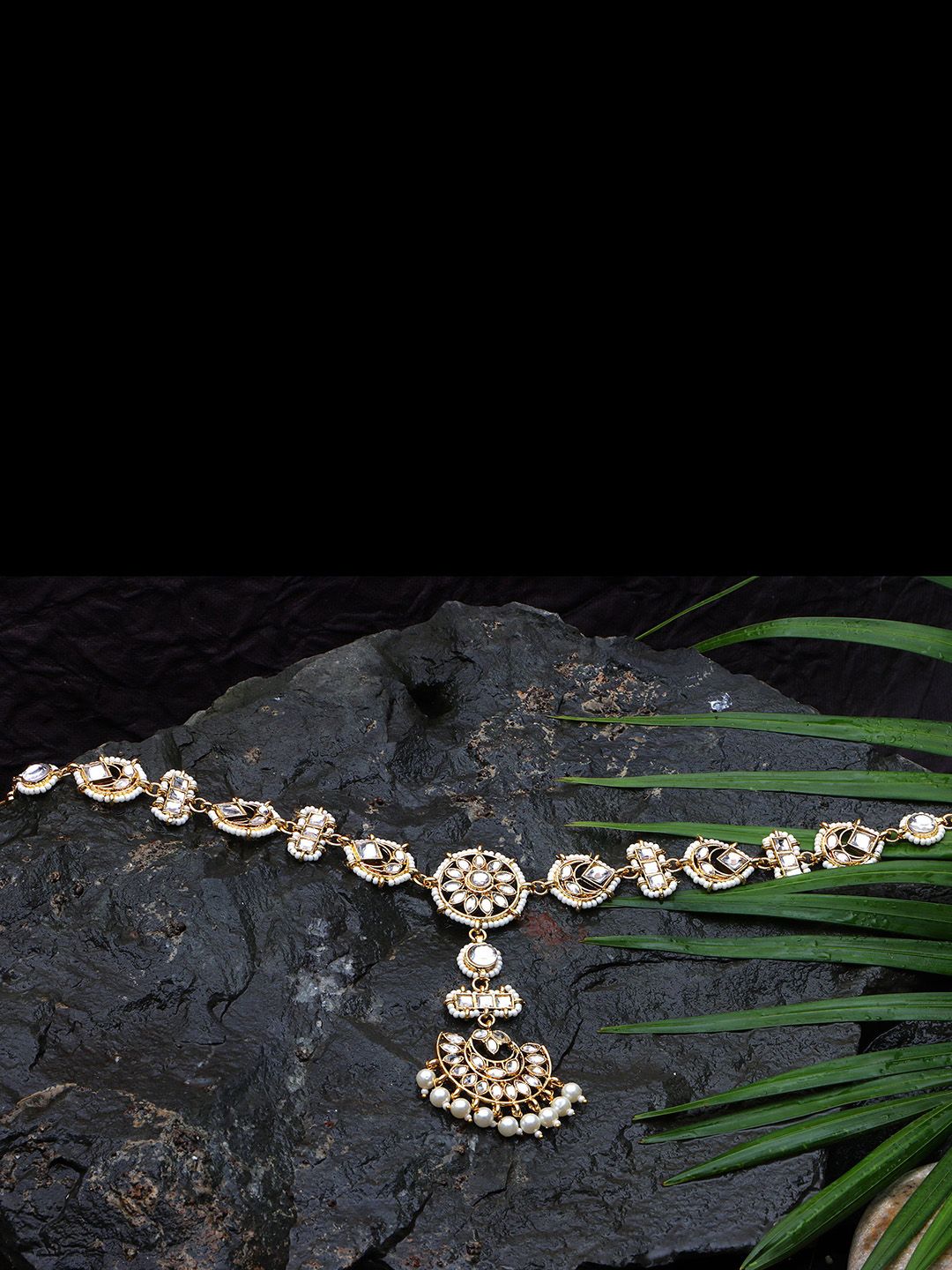 JYONA Gold-Plated Pearls Beaded Matha Patti Head Jewellery-picture-36