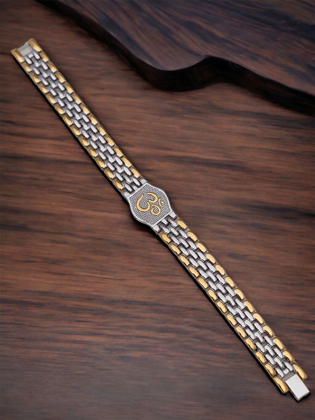 SZN Men Stainless Steel Silver-Plated Om Bracelet-picture-28