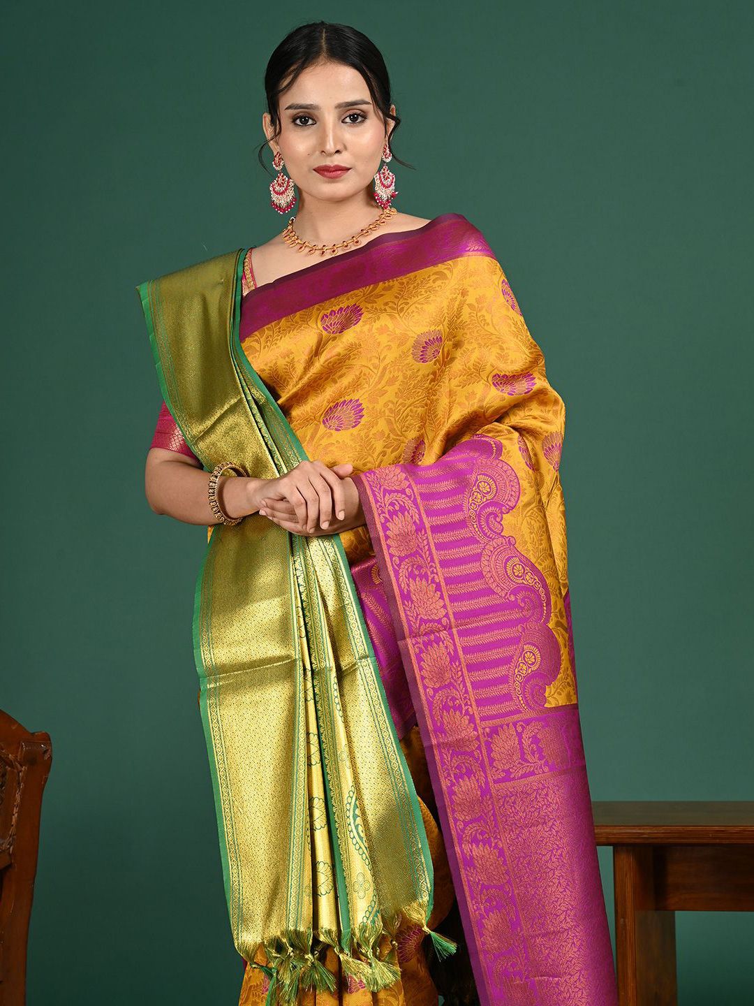 Ushvii Ethnic Motifs Woven Design Zari Work Dupatta-picture-10