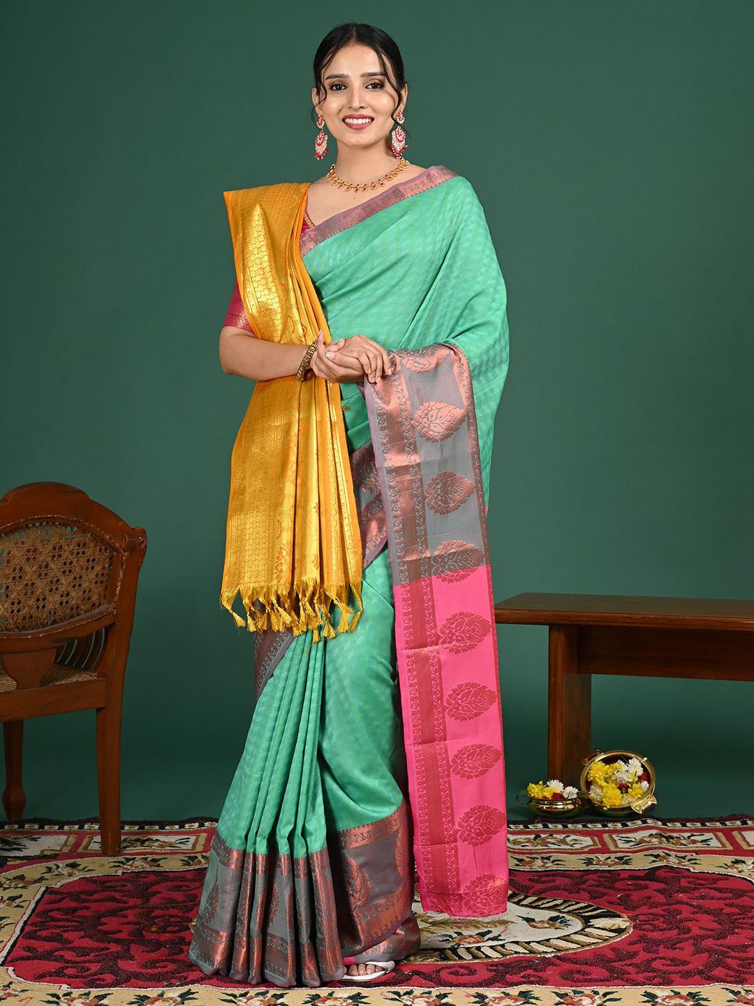 Ushvii Ethnic Motifs Woven Design Zari Work Kanjeevaram Dupatta-picture-45