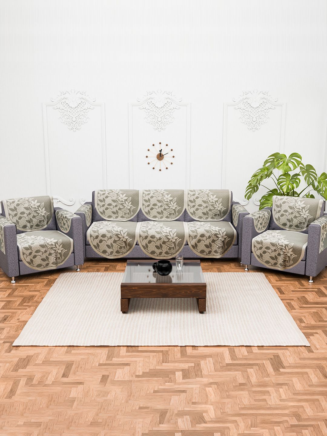 Kuber Industries Grey & White Printed Cotton Sofa Cover With Arms-picture-19