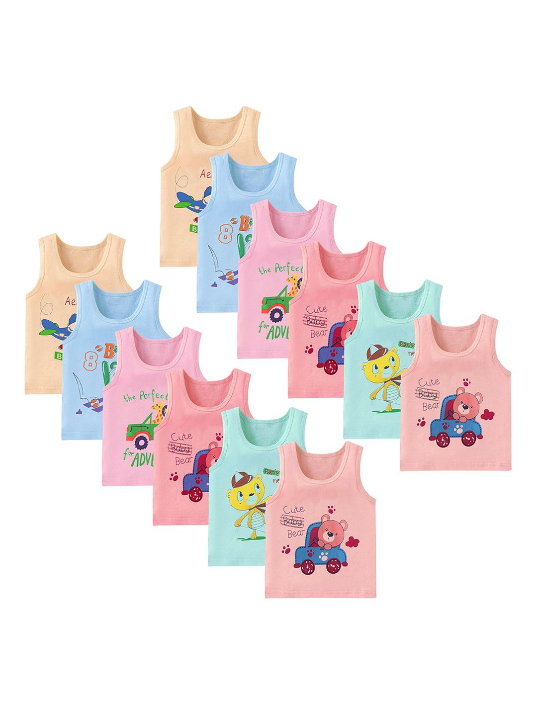 PARYAG Boys Pack Of 12 Printed Cotton Vests-picture-55