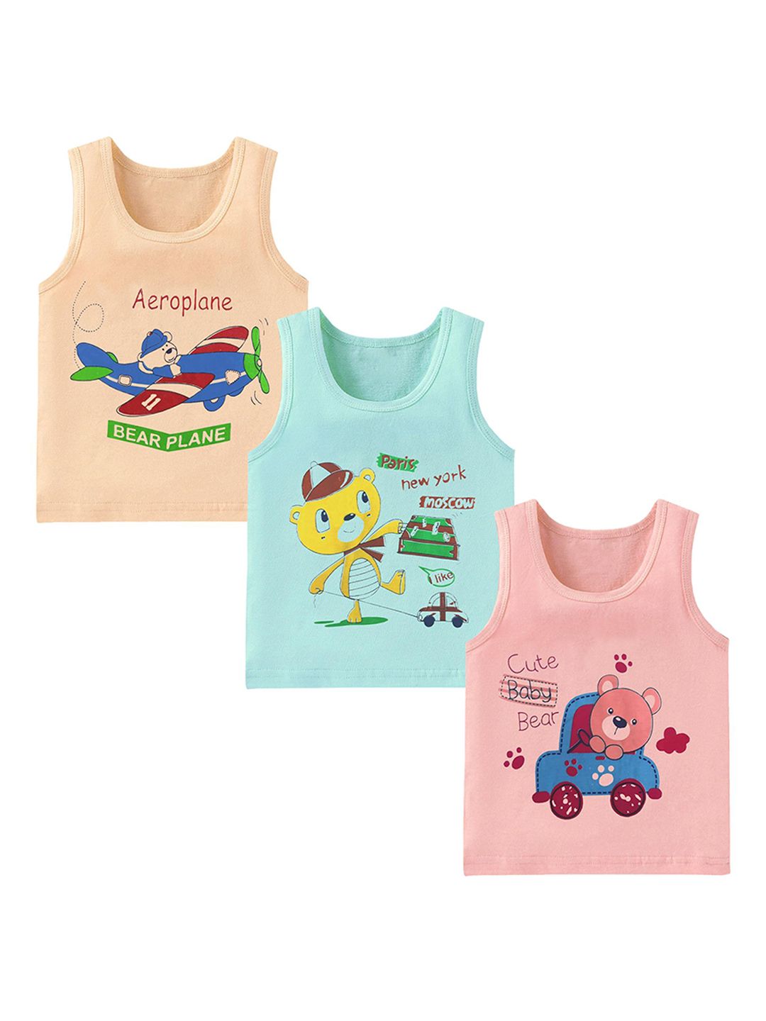 PARYAG Infants Boys Pack Of 3 Printed Cotton Innerwear Vests-picture-35