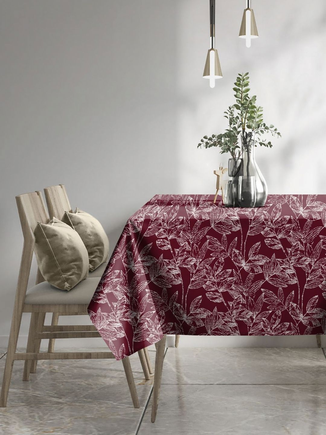 CASABLEU Maroon & White 2 Pieces Floral Printed 6-Seater Table Cover-picture-16