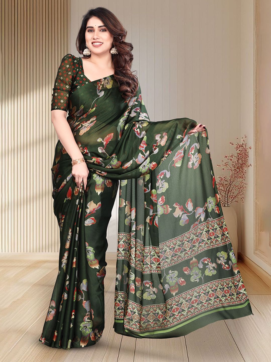 SUPERLAXMI Floral Printed Pure Chiffon Saree-picture-33