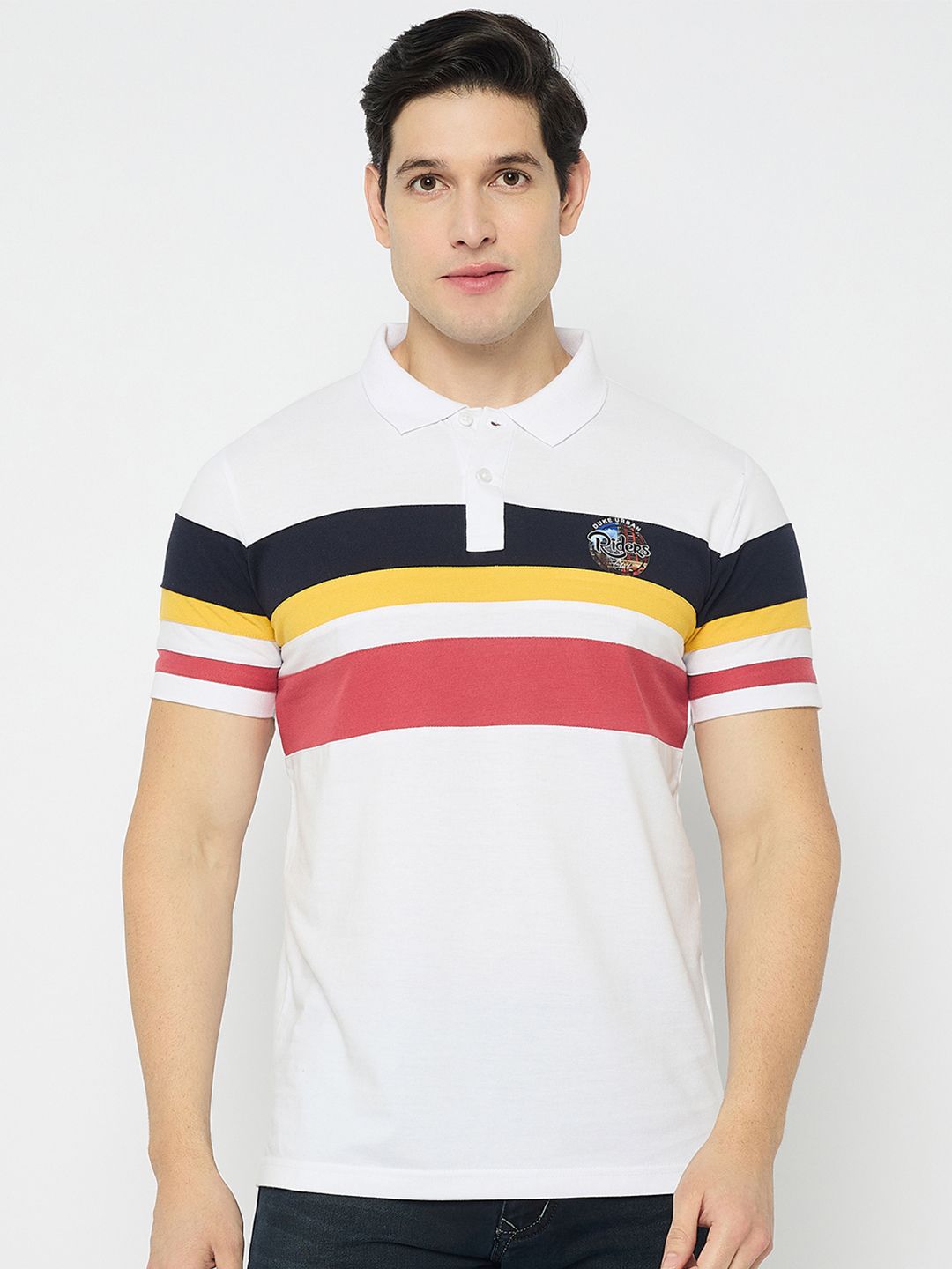 Duke Men Striped Polo Collar Cotton Slim Fit T-shirt-picture-11