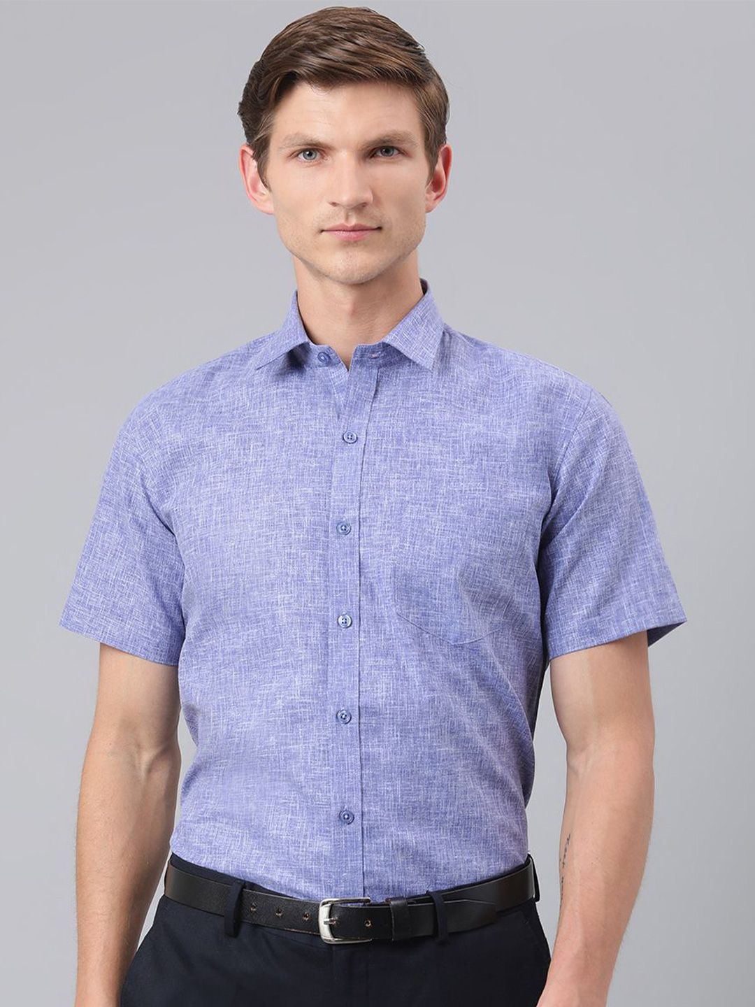 ACCOX Men Comfort Regular Fit Spread Collar Solid Linen Formal Shirt-picture-36