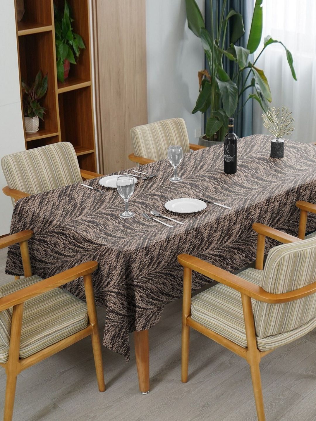 CASABLEU Premium Luxor Brown 2 Pieces Floral Printed Rectangle 6-Seater Table Covers-picture-26