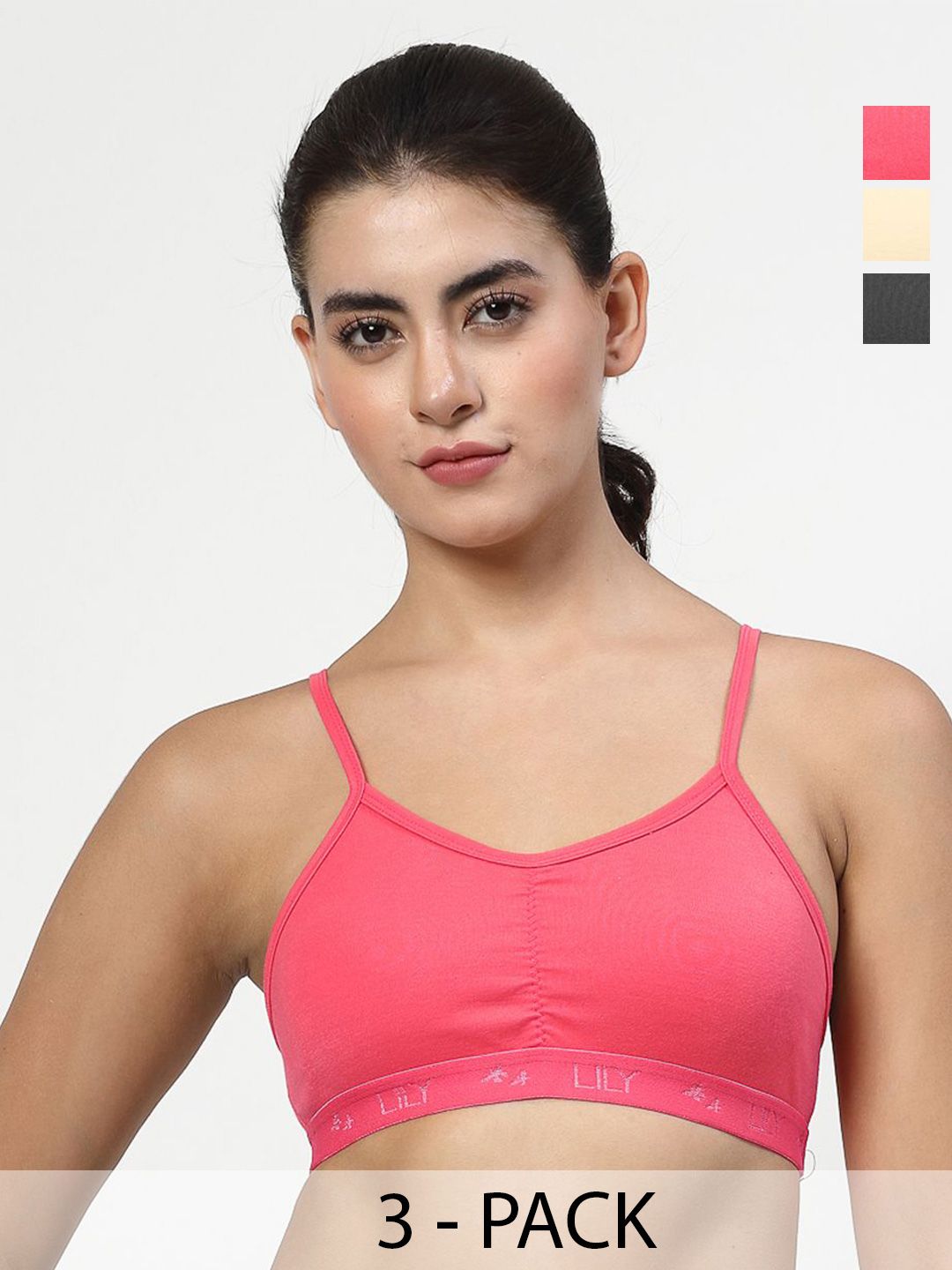 LILY Pack of 3 Full Coverage Seamless Non Padded Sports Bra-picture-29