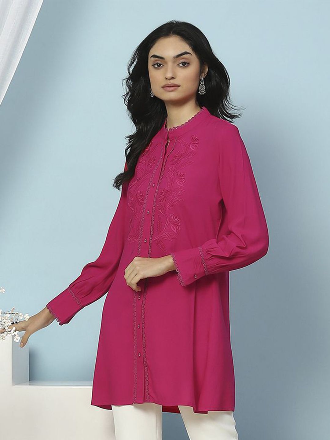 Nayam By Lakshita Solid Embroidered A-line Viscose Rayon Tunic for Women-picture-32