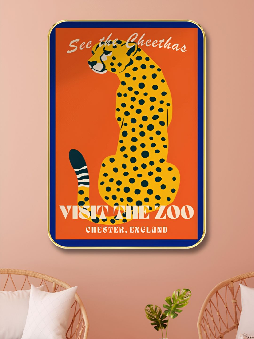 SAF Red & Yellow Visit The Zoo Birds And Animals Wooden Wall Art-image-1