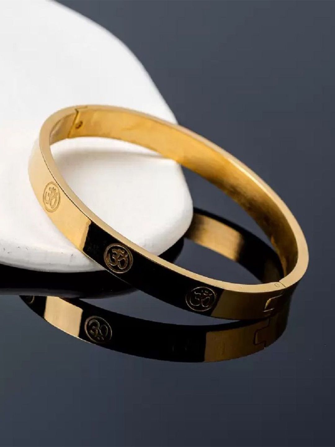 SZN Men Stainless Steel Gold-Plated Om Bangle-Style Bracelet-picture-27