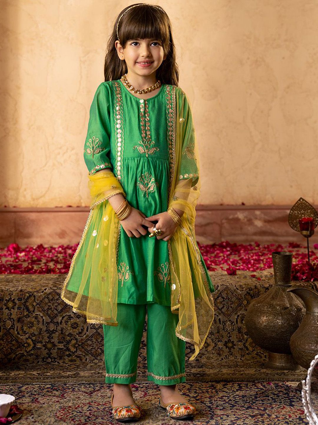 pspeaches Girls Embroidered Regular Chanderi Cotton Kurta with Trousers & With Dupatta-picture-10