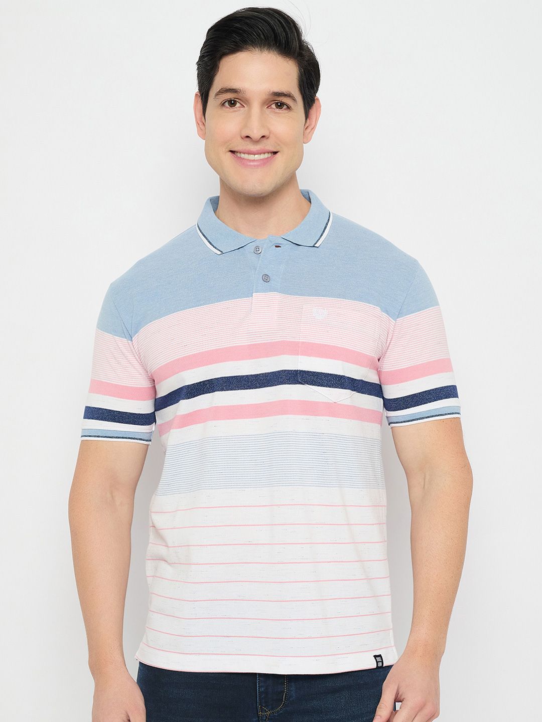 Duke Men Striped Polo Collar Cotton T-shirt-picture-20