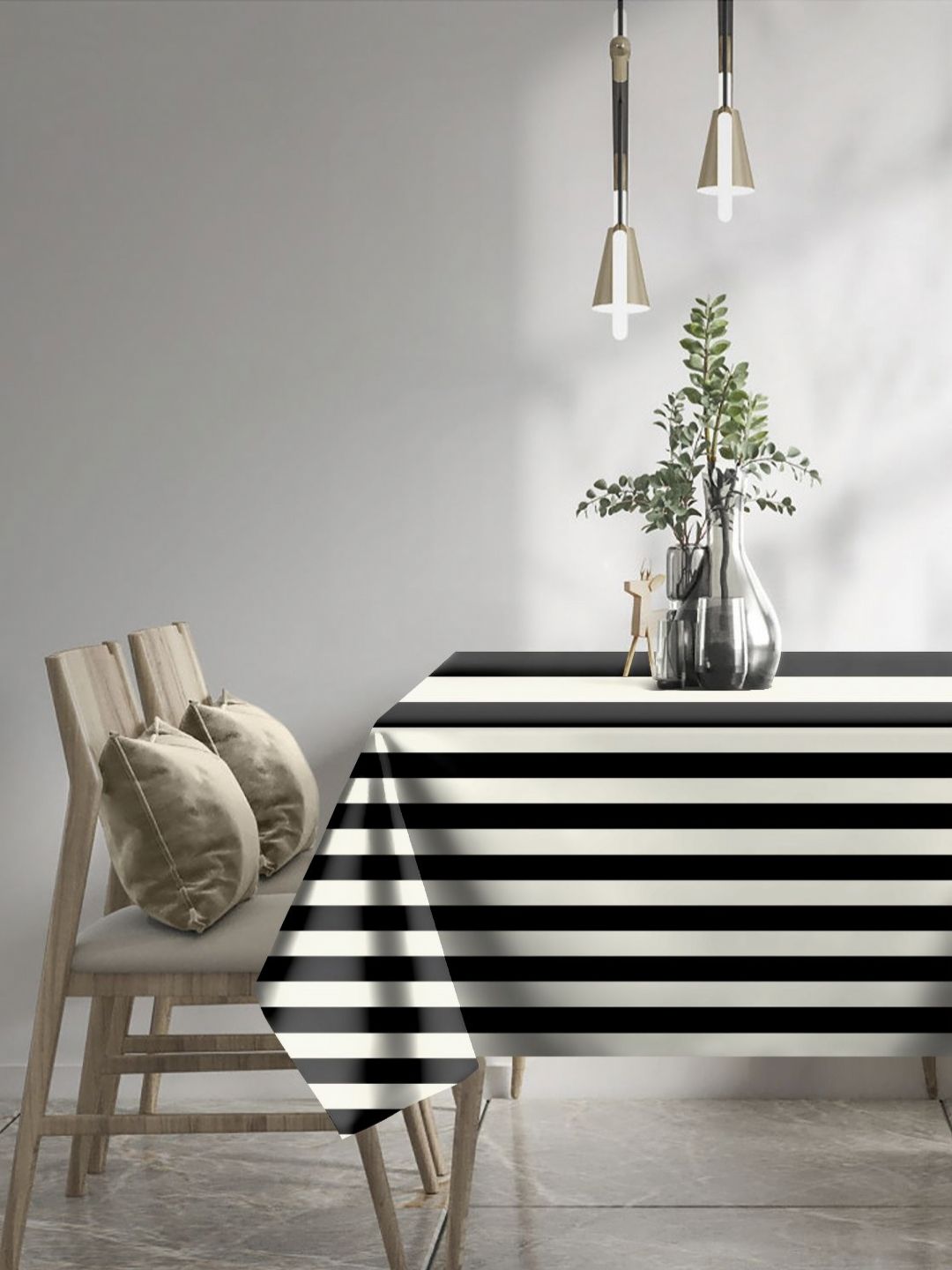 CASABLEU Premium Spring Black 2 Pieces Striped Rectangle 6-Seater Table Covers-image-34