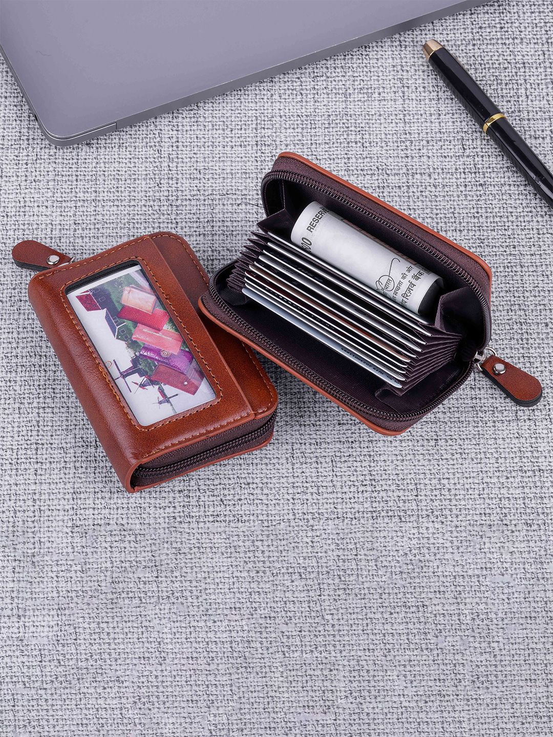 SZN Men Animal Textured Zip Detail Leather Card Holder-picture-42