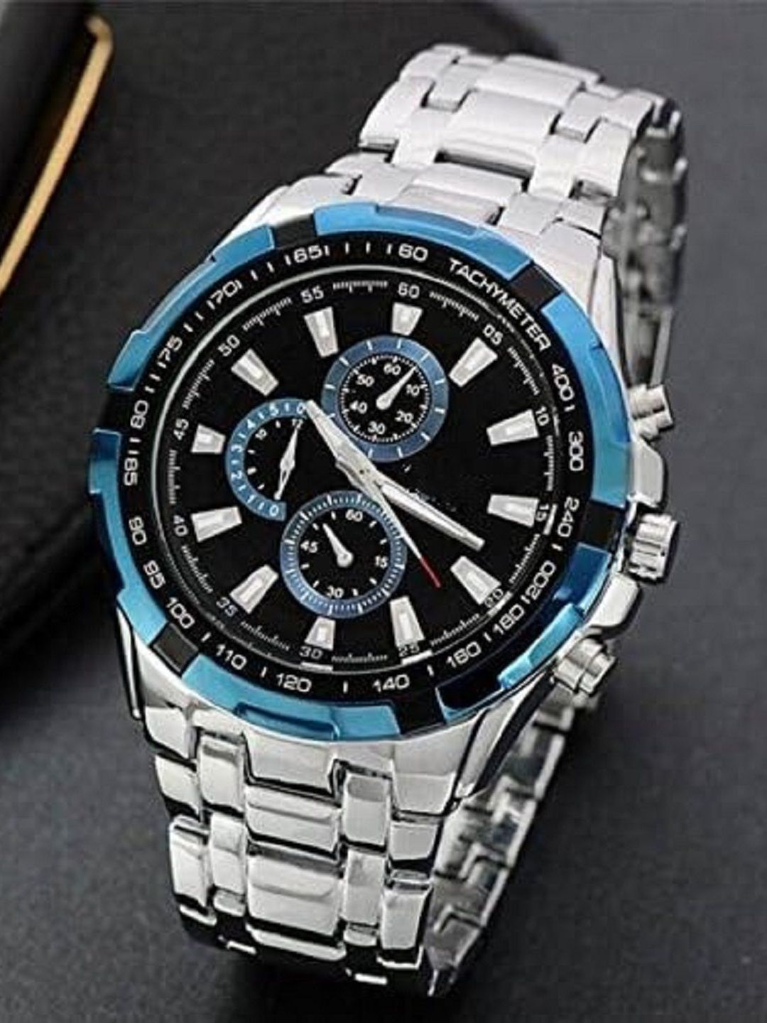 SZN Men Embellished Dial & Stainless Steel Straps Analogue Watch Blue Ring Silver Chrono-picture-32