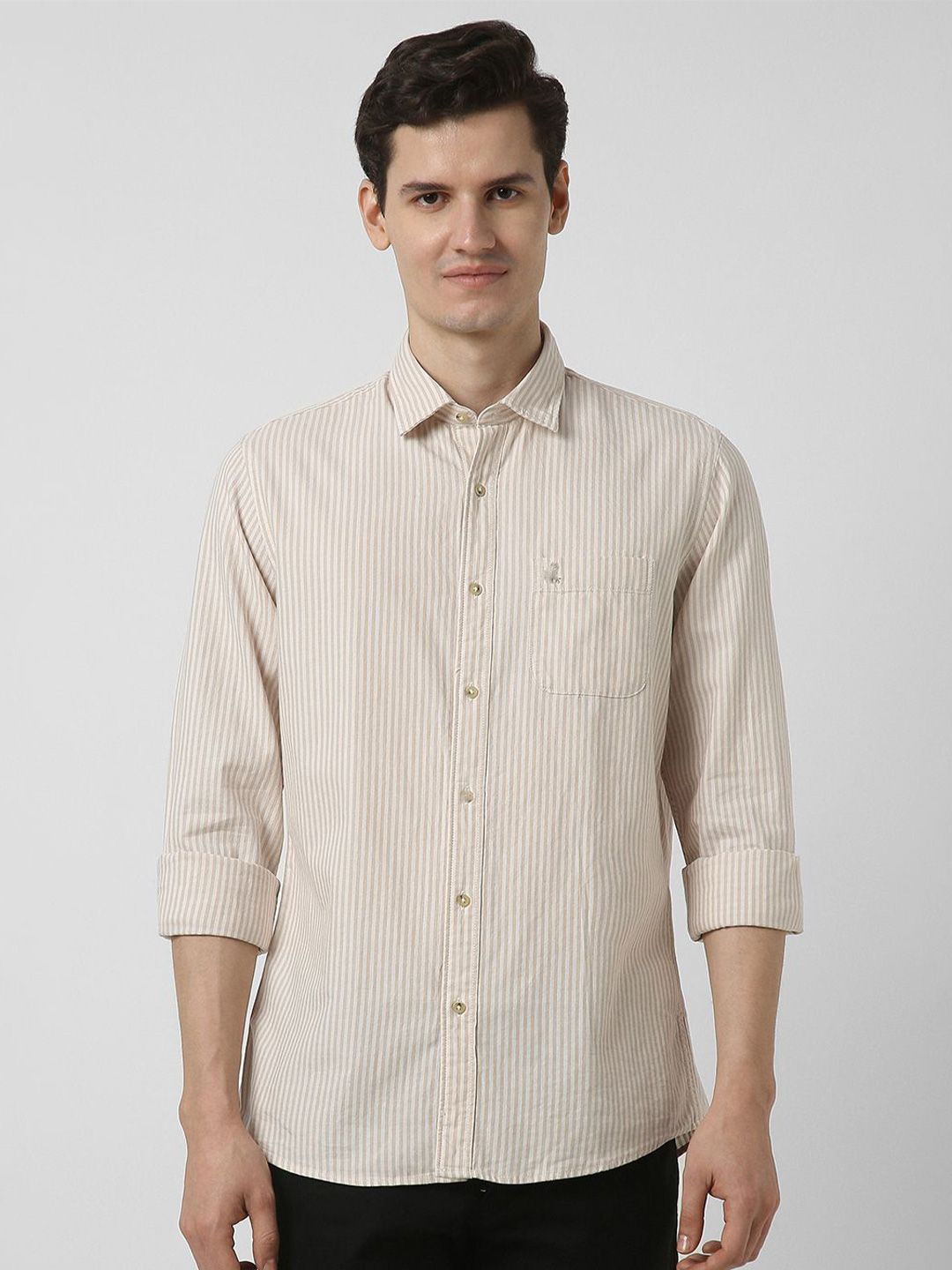 Peter England Casuals Men Spread Collar Vertical Striped Cotton Casual Shirt-picture-14