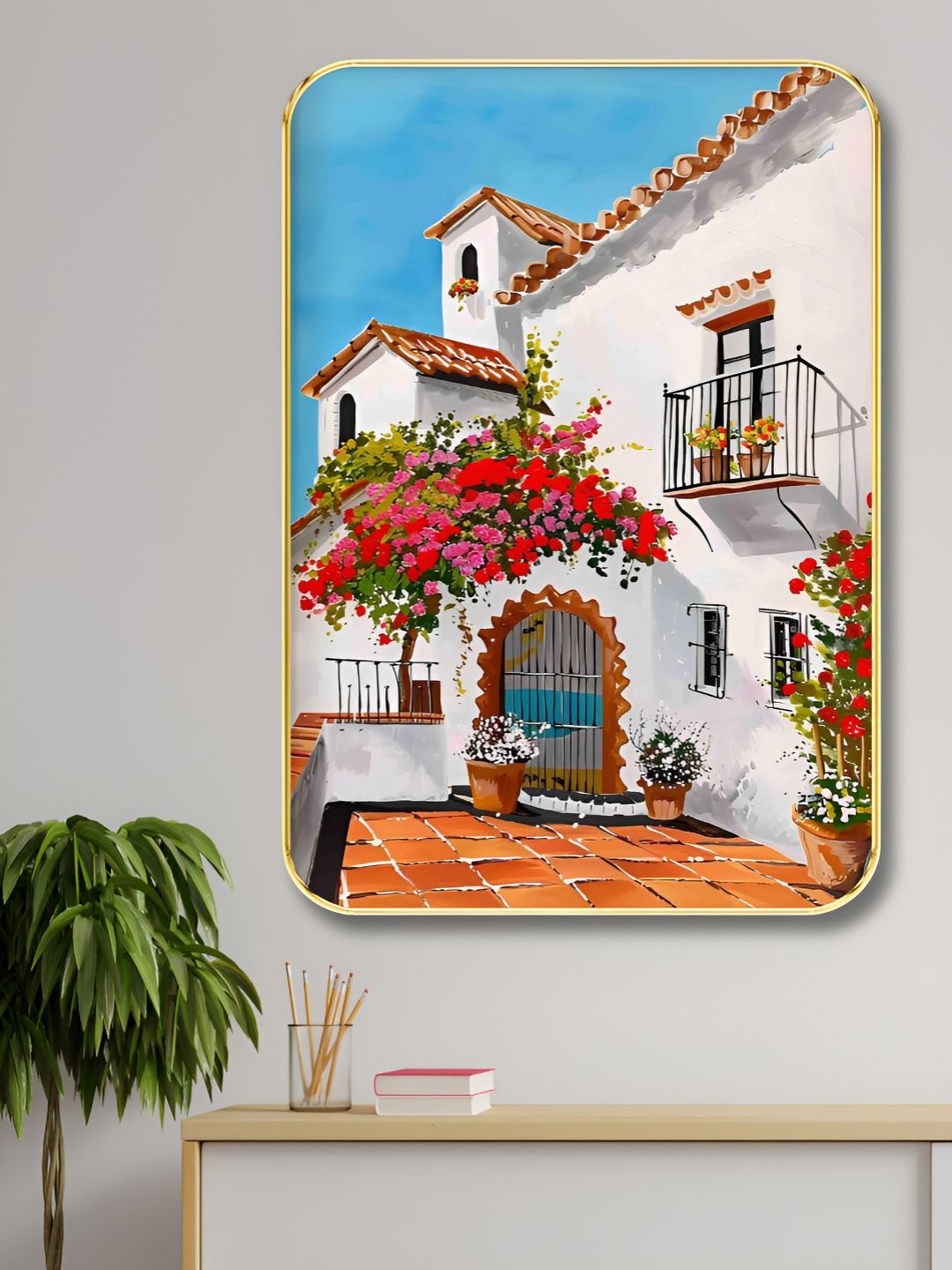 Myntra Elegant Homes White & Red House Printed Wooden Wall Art-image-26