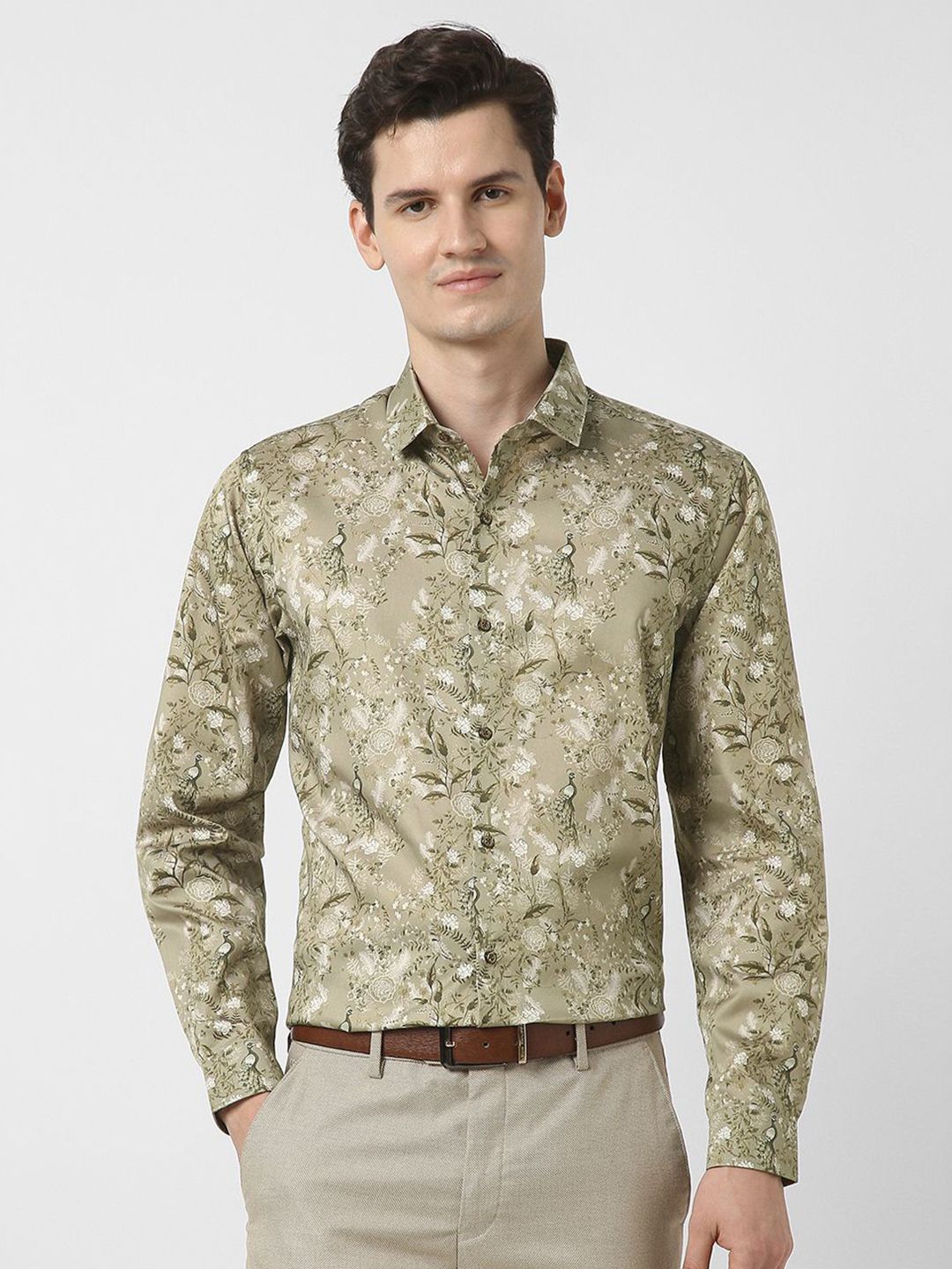 Peter England Men Spread Collar Floral Printed Cotton Formal Shirt-picture-39