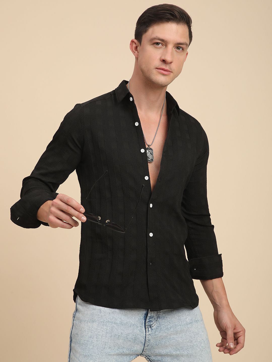 THE BEETEL HOUSE Men Relaxed Regular Fit Spread Collar Textured Casual Shirt-picture-15
