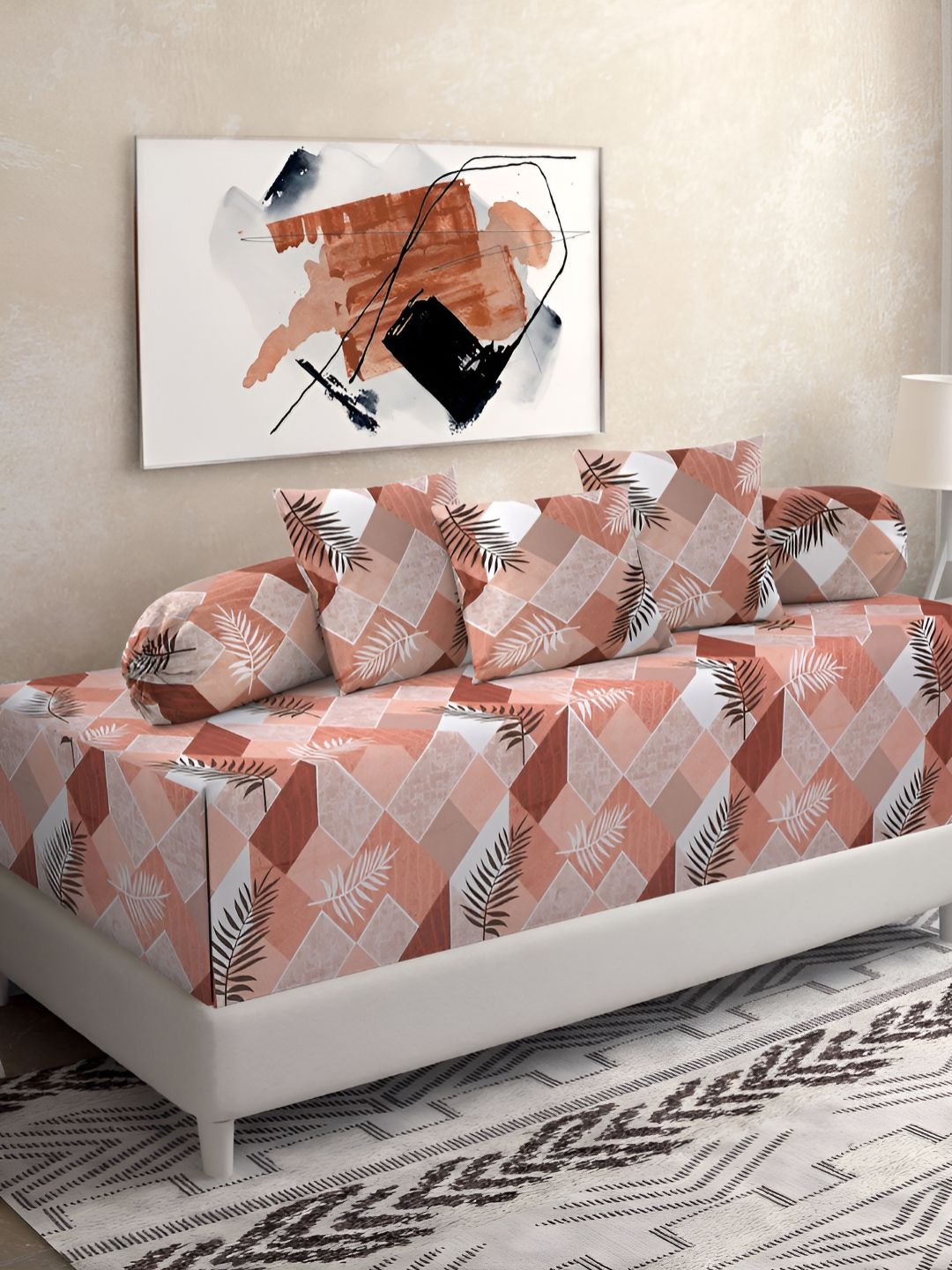 Myntra Elegant Homes Rust & White 6 Pieces Pure Cotton Geometric Printed Diwan Set-picture-16