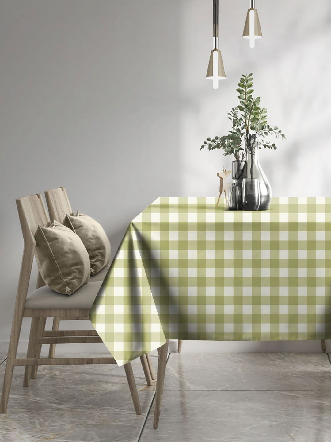 CASABLEU Green & White 2 Pieces Checked 6 Seater Table Cover-picture-38