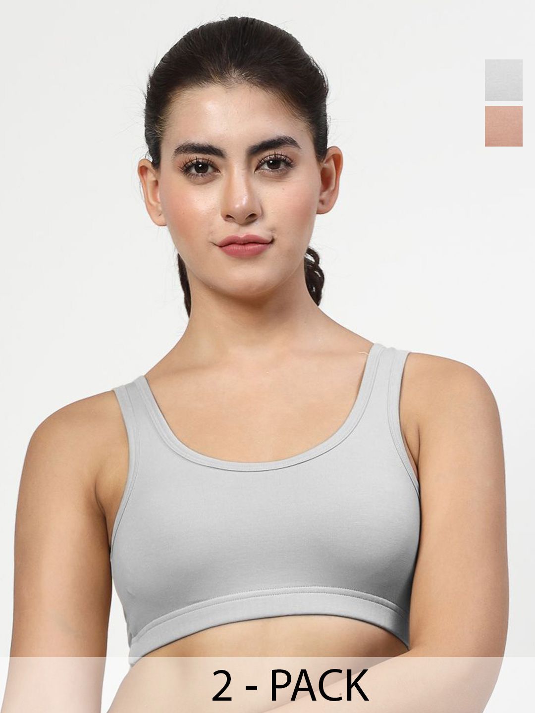 LILY Women Pack Of 2 Solid Full Coverage Non Padded Non Wired Workout Bra stropsyttak