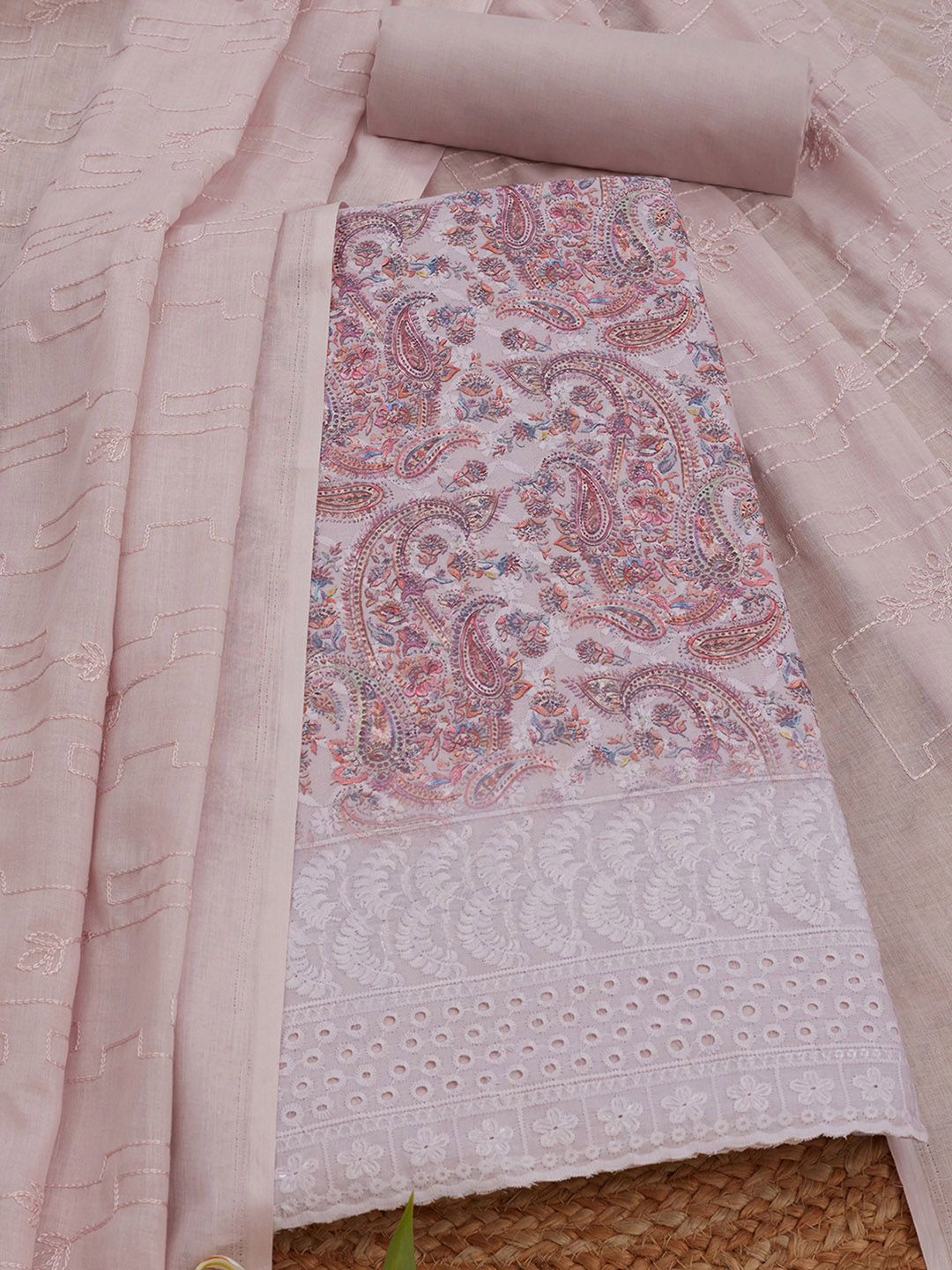 Soch Paisley Printed Thread Work Unstitched Dress Material