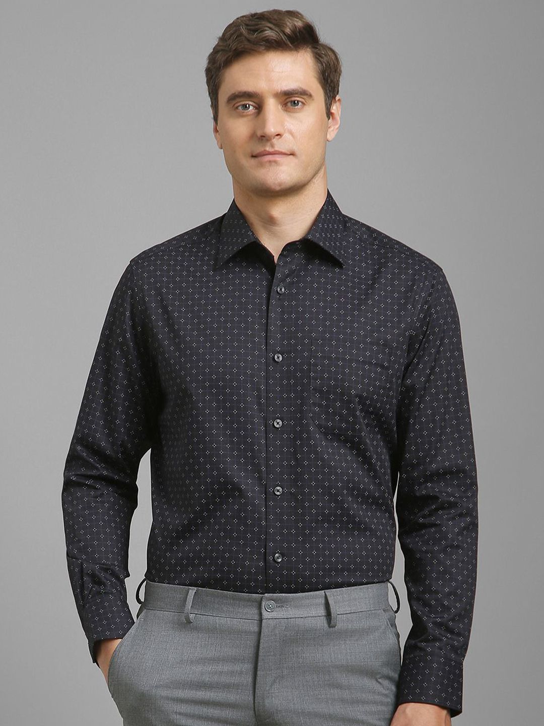 Louis Philippe Men Classic Regular Fit Spread Collar Geometric Printed Cotton Formal Shirt-picture-11