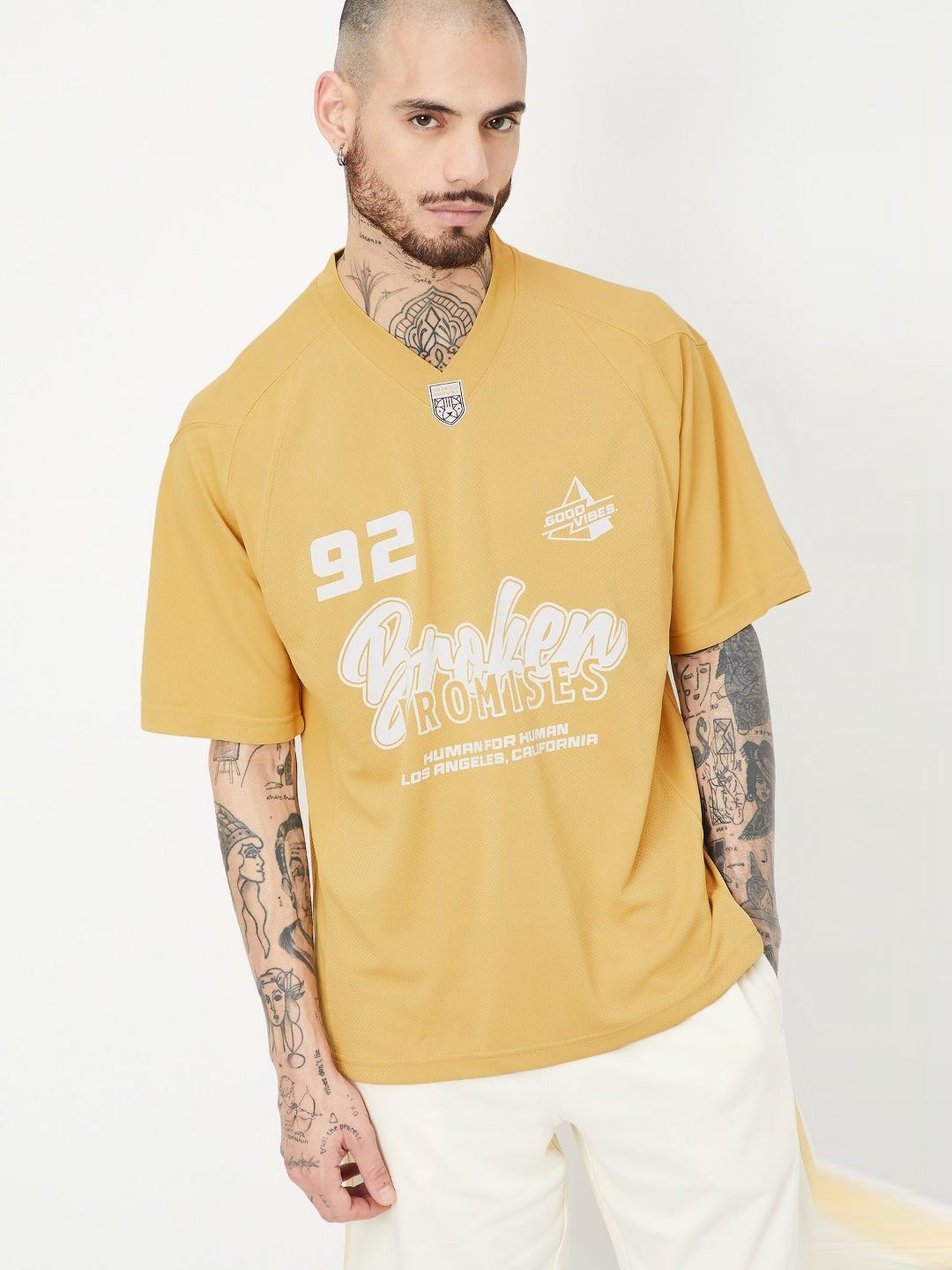 max Men Typography Printed V-Neck Oversized T-shirt-picture-21