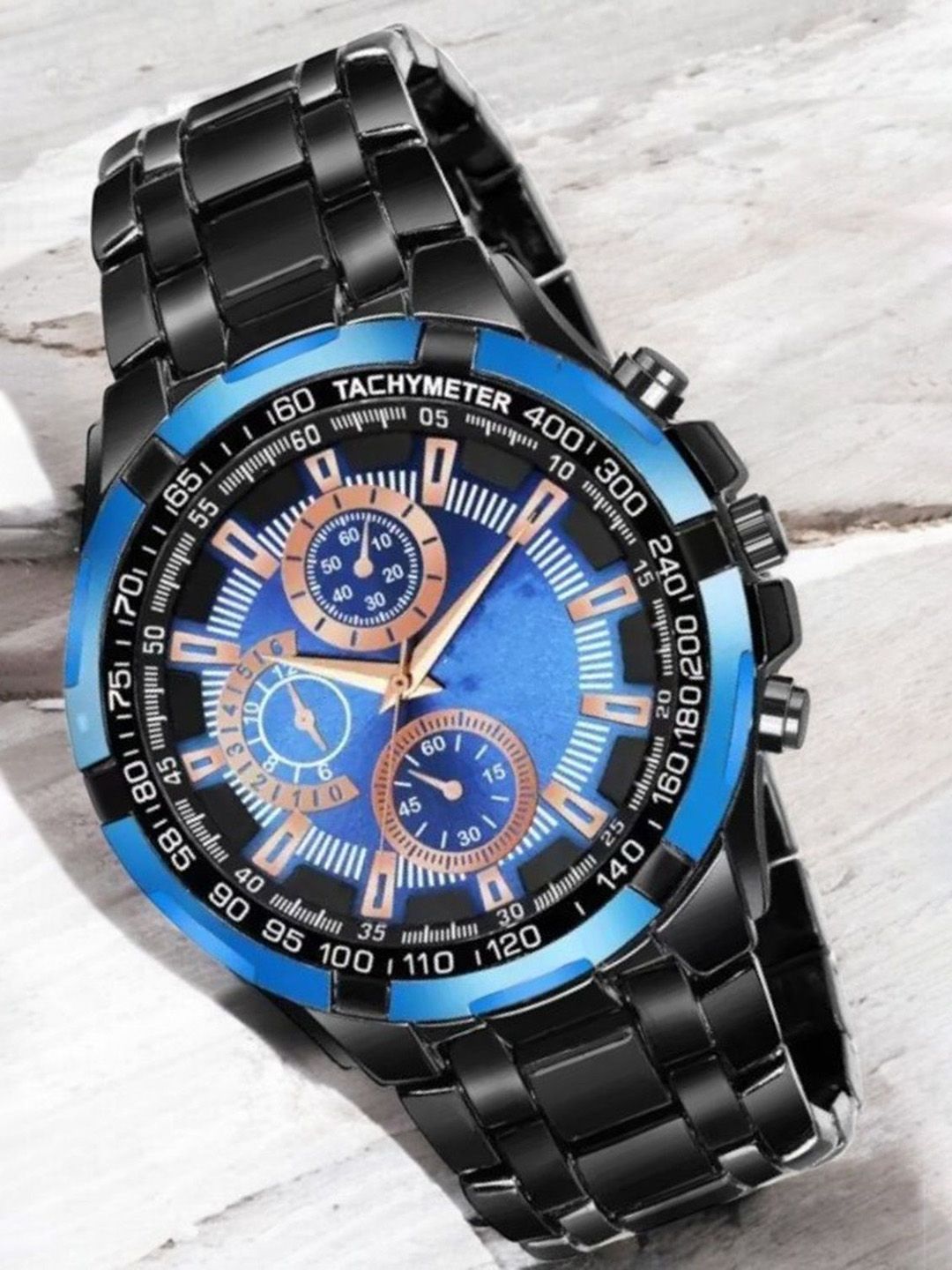 SZN Men Embellished Dial & Stainless Steel Straps Analogue Watch Blue ring Black Chrono-picture-33