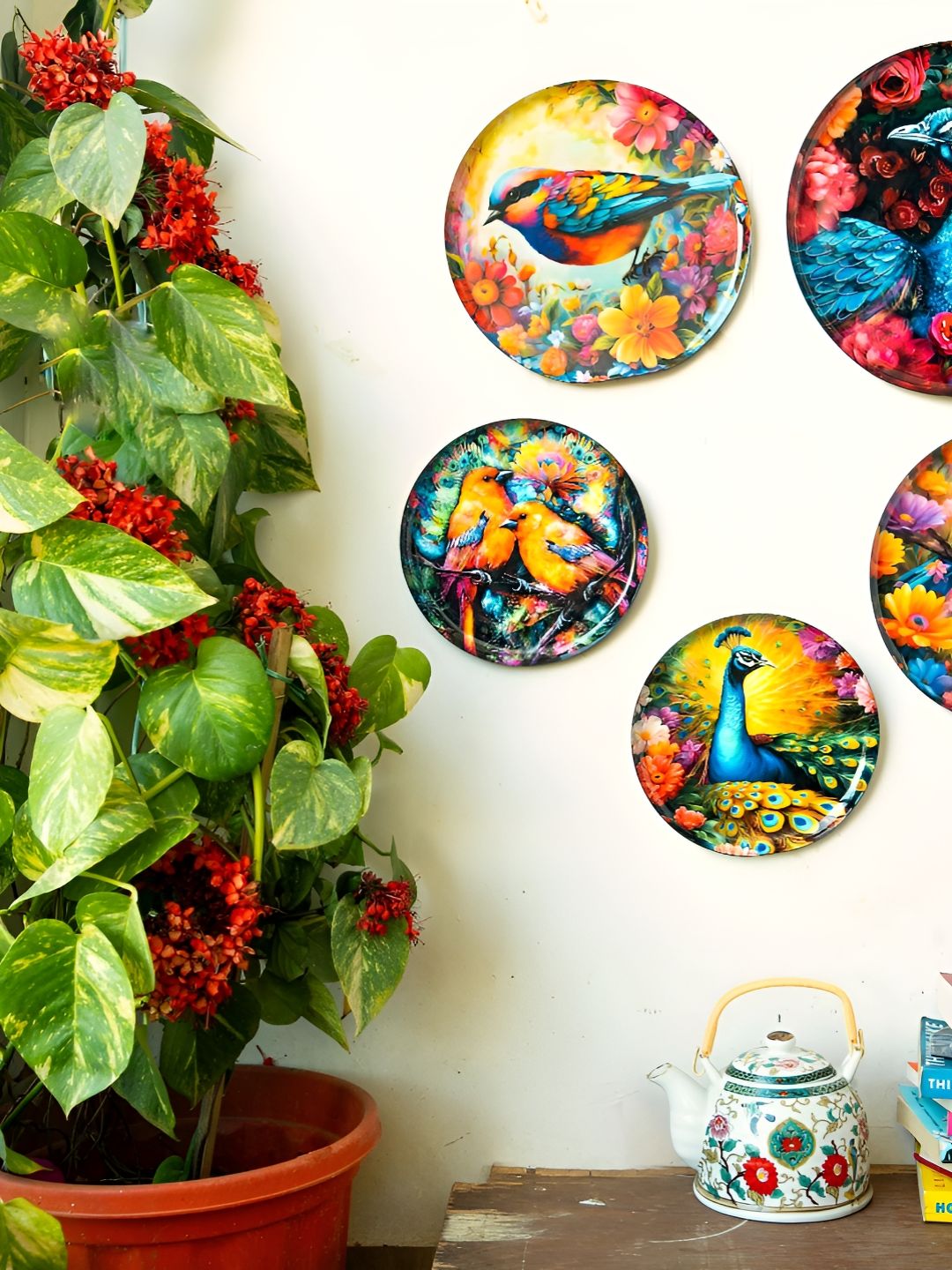 Ritualistic 5-Pcs Yellow & Red Printed Wall HangingPlates