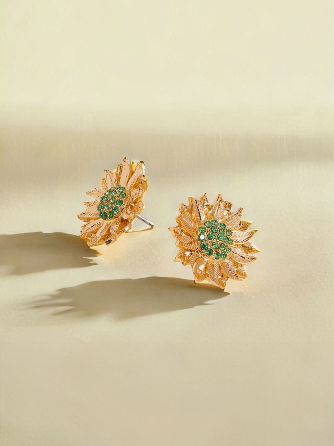 Accessorize Gold-Plated Artificial Stones Studded Floral Shaped Studs-picture-33