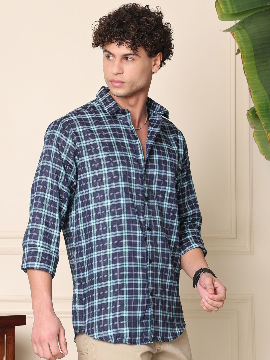 THE BEETEL HOUSE Men Spread Collar Checked Cotton Casual Shirt-image-24