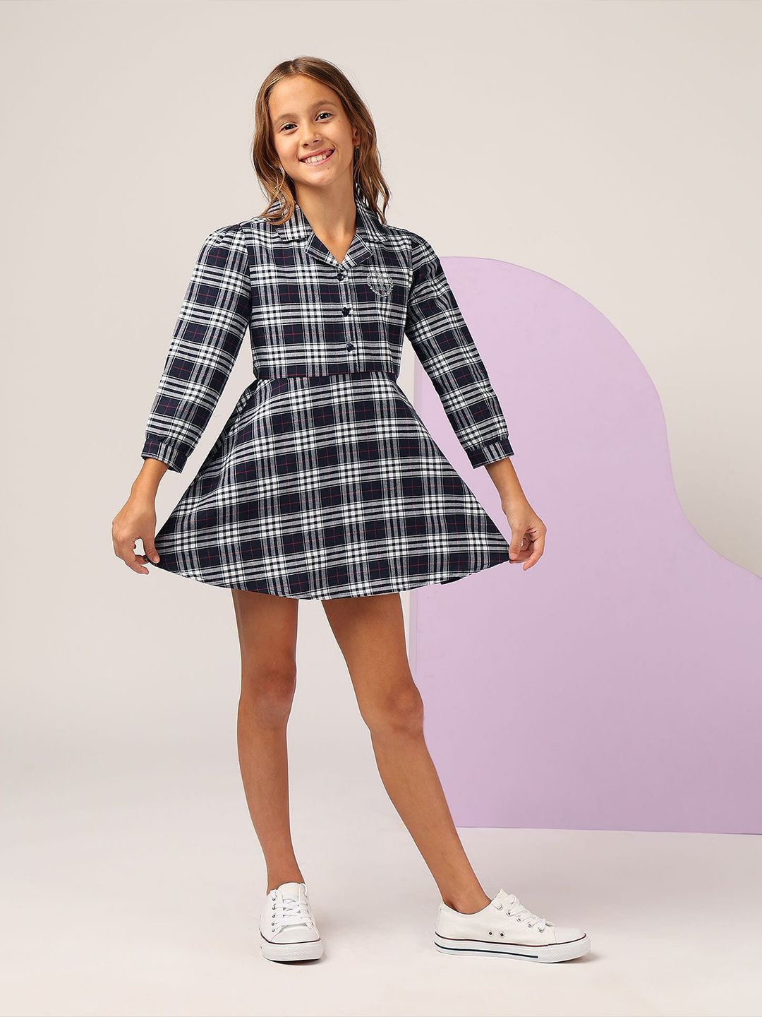 u.s. polo assn. kids U.S. Polo Assn. Girl Checked Cuffed Sleeves Shirt Mini Dress-picture-42