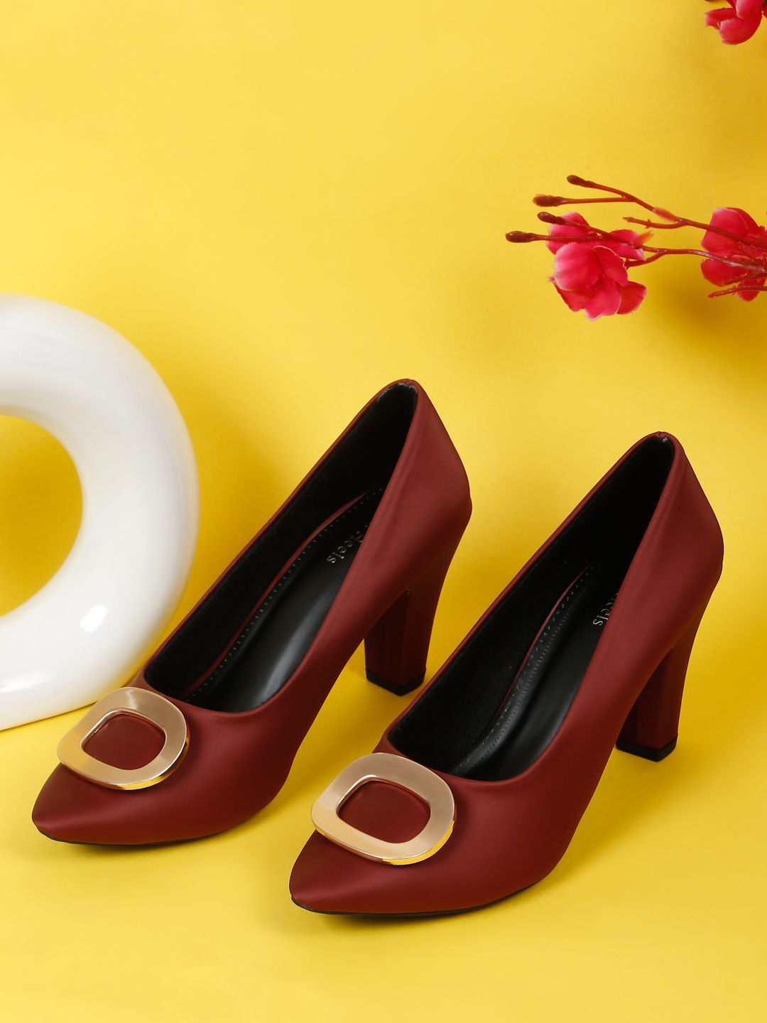 Flat n Heels Women Pointed Toe Western - Embellished Block Heel Pumps-picture-31