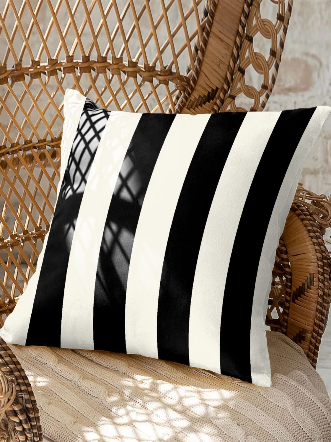 CASABLEU Black 2 Pieces Striped Square Cushion Covers-image-29